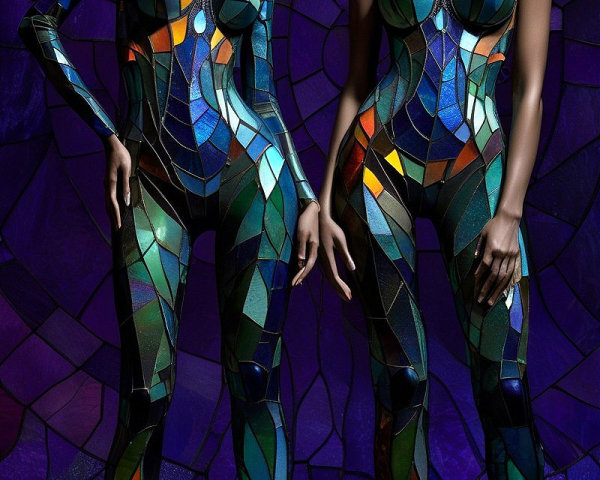 Models in Vibrant Stained Glass-Inspired Bodysuits