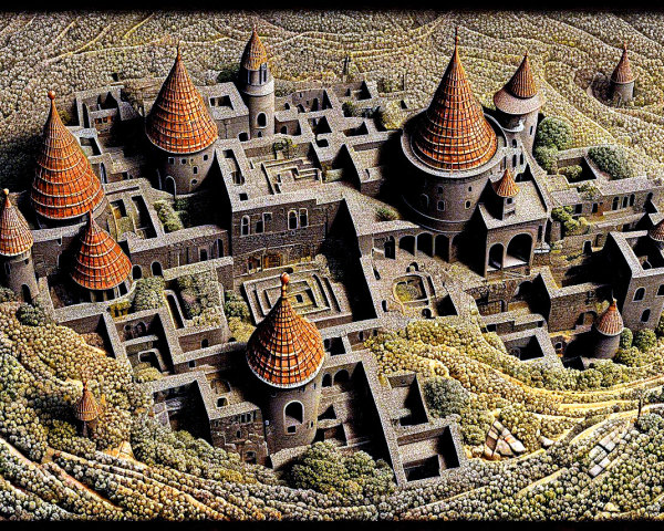 Fantastical castle with intricate greenery and spires