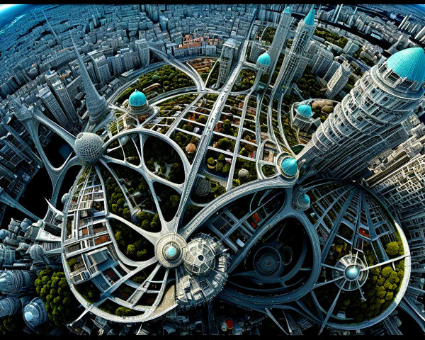 Futuristic Cityscape with Skyscrapers and Greenery