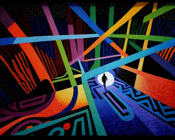 Abstract Landscape with Bold Colors and Silhouette