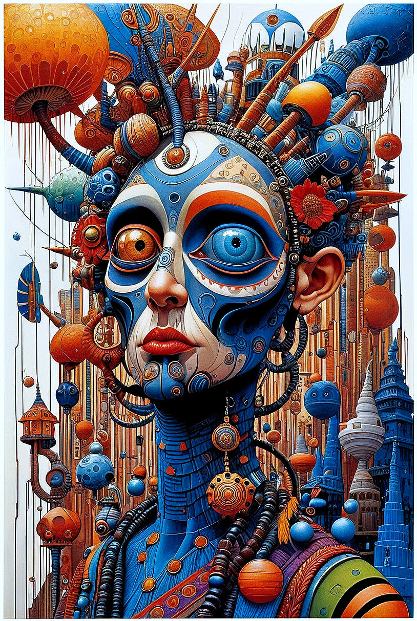 Surreal Futuristic Portrait with Vibrant Cityscape