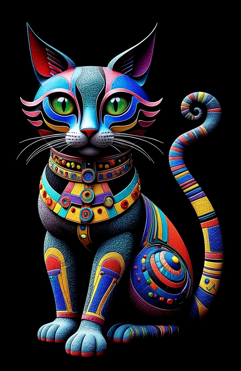 Vibrant Cat with Geometric Patterns and Bold Colors