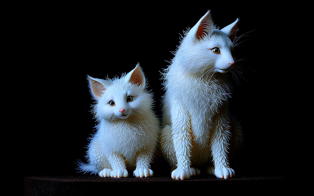 Two White Cats on Black Background with Playful Contrast