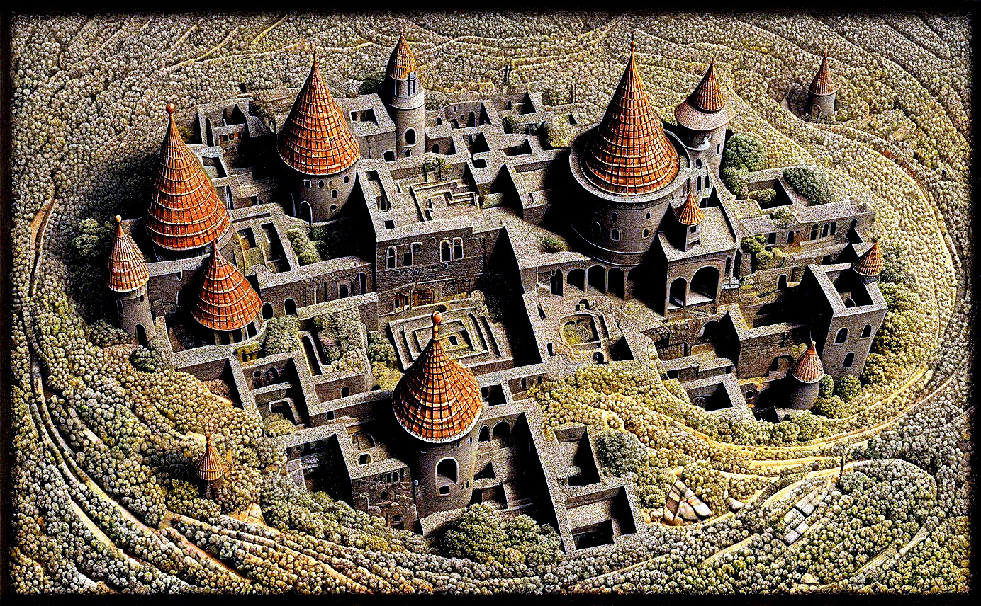 Fantastical castle with intricate greenery and spires