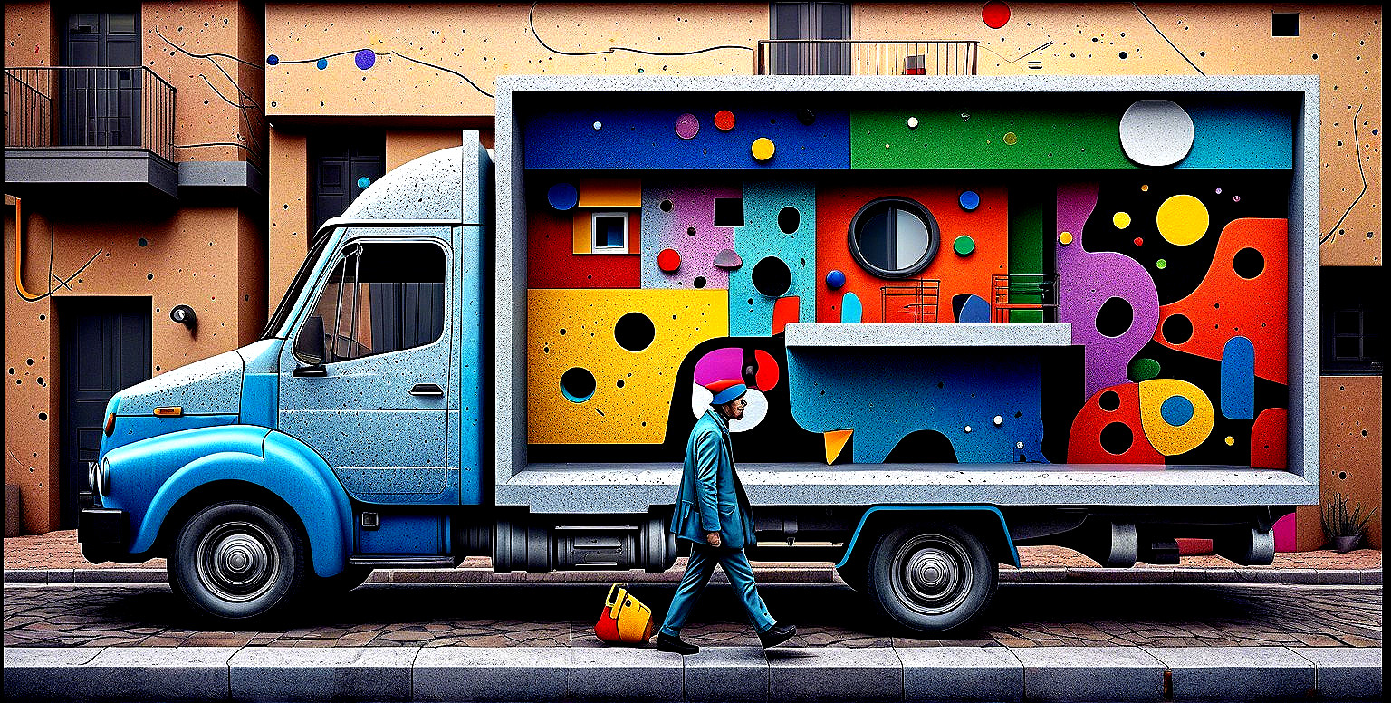 Multicolored Mural on Blue Delivery Truck in Urban Setting