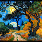 Vibrant Landscape with Swirling Skies and Colorful Foliage