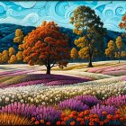 Vibrant Landscape with Colorful Flowers and Hills