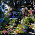 Vibrant Fantasy Landscape with Castles and Glowing Flora