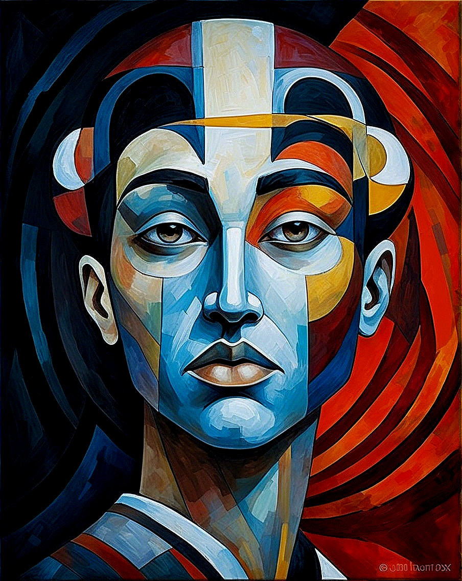 Stylized Portrait with Bold Colors and Geometric Shapes