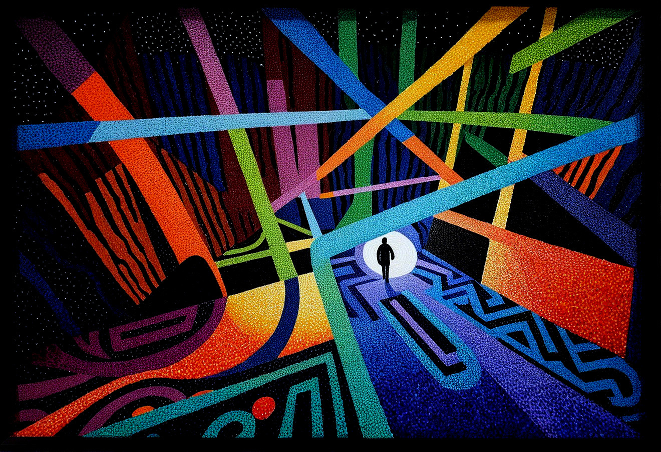 Abstract Landscape with Bold Colors and Silhouette