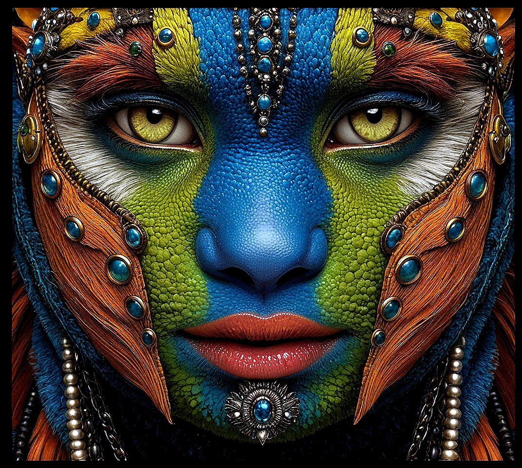 Vibrant Portrait with Intricate Tribal Facial Paint