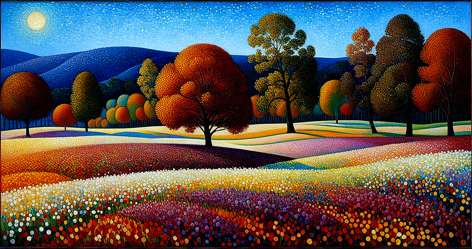 Vibrant Landscape with Colorful Flowers and Hills