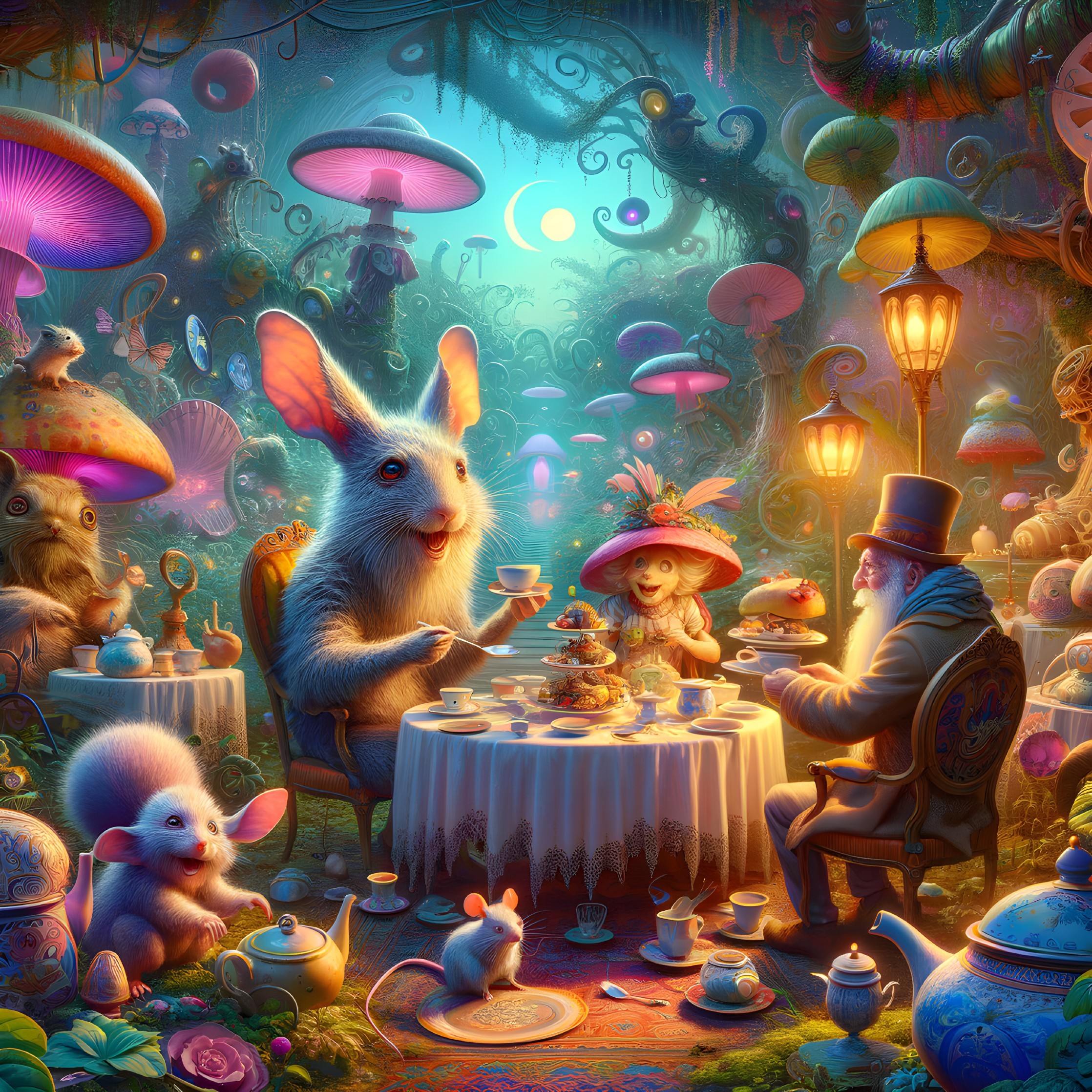 Whimsical Tea Party in an Enchanted Forest Setting