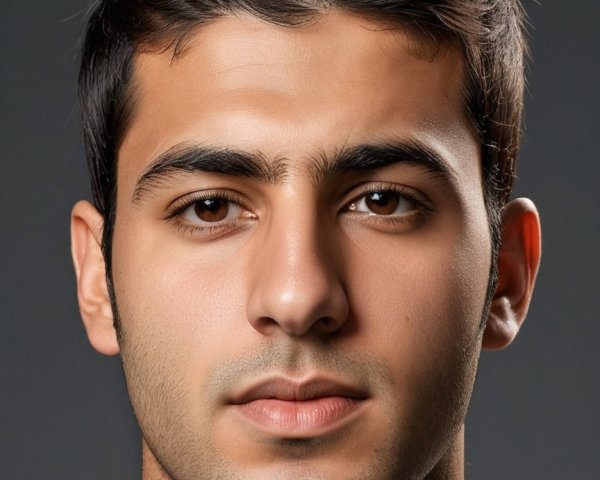 Portrait of a young man with dark hair and stubble