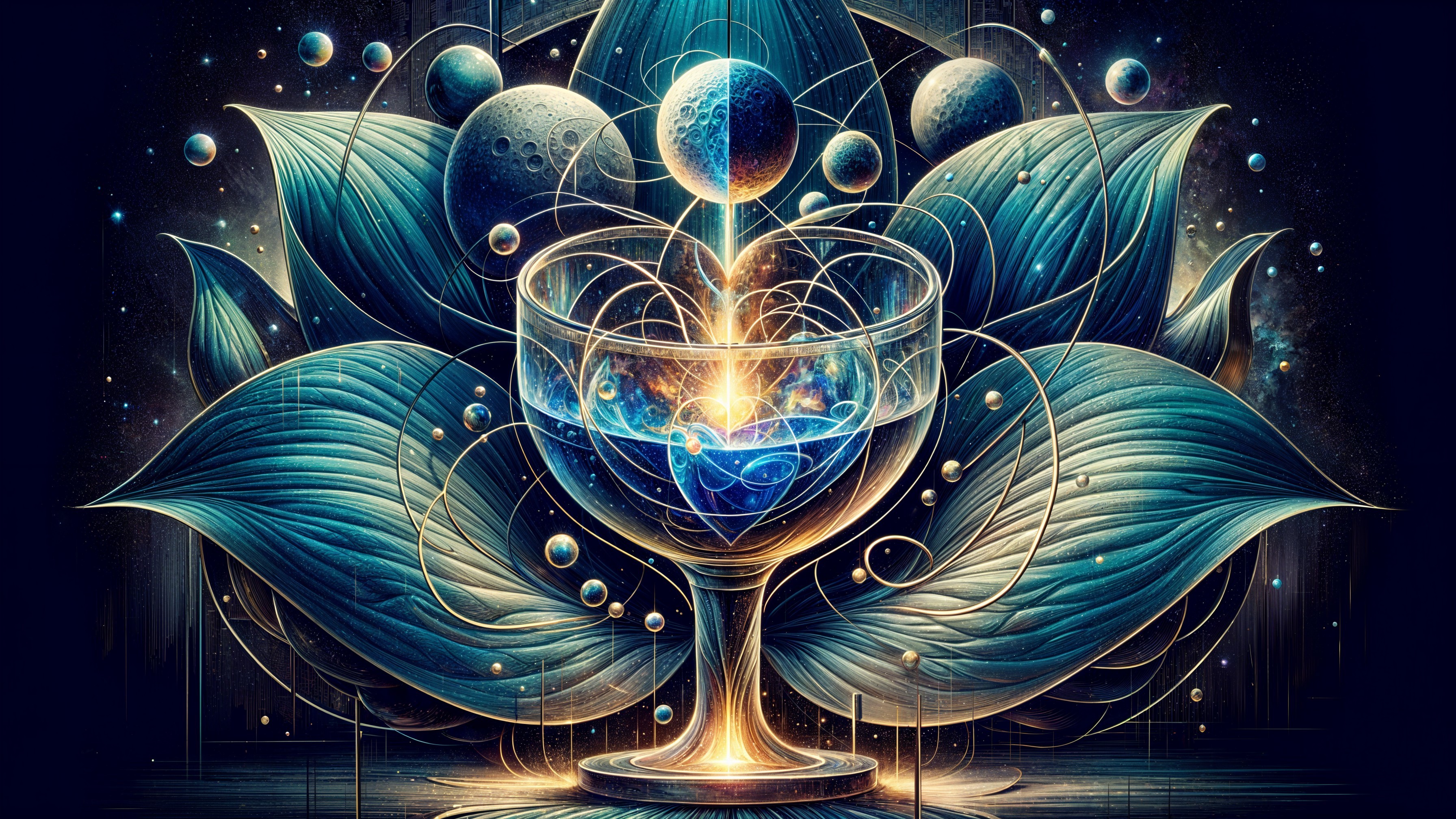 Cosmic Scene with Crystal Chalice and Ethereal Elements