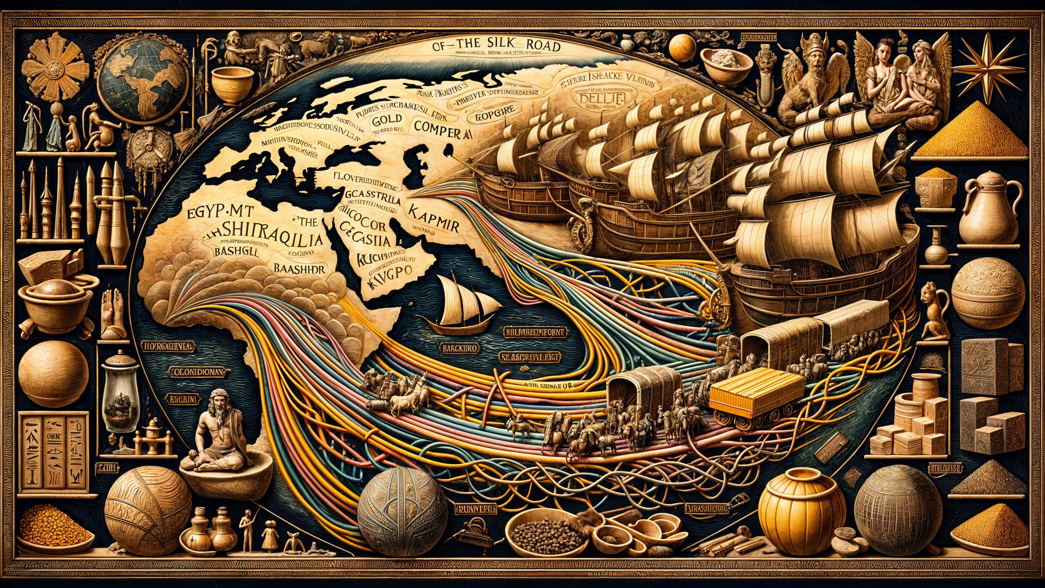 Silk Road Artwork Depicting Trade Routes and Culture