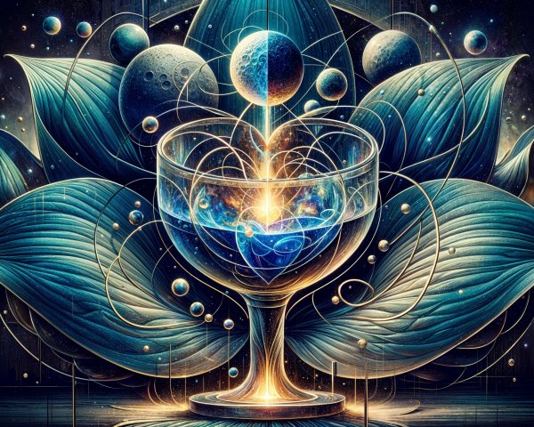 Cosmic Scene with Crystal Chalice and Ethereal Elements