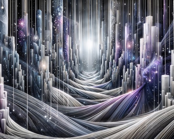 Surreal Landscape with Light Waves and Crystal Structures