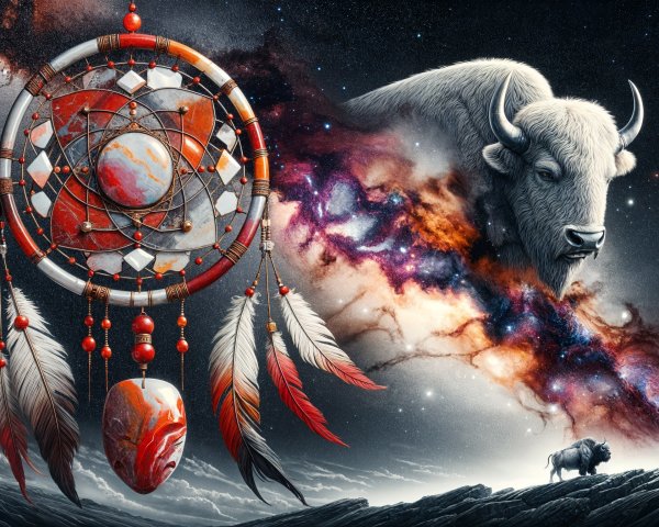Mystical Dreamcatcher and Bison in Cosmic Setting