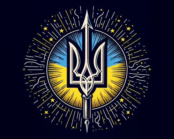 Stylized Ukrainian Trident with Sunburst Pattern