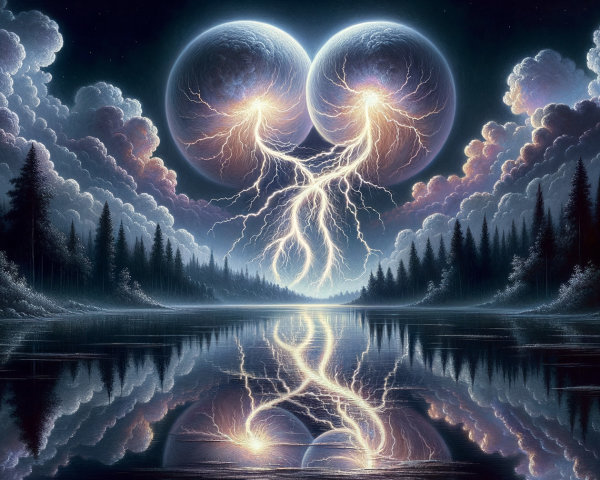 Serene Landscape with Cosmic Elements and Reflections