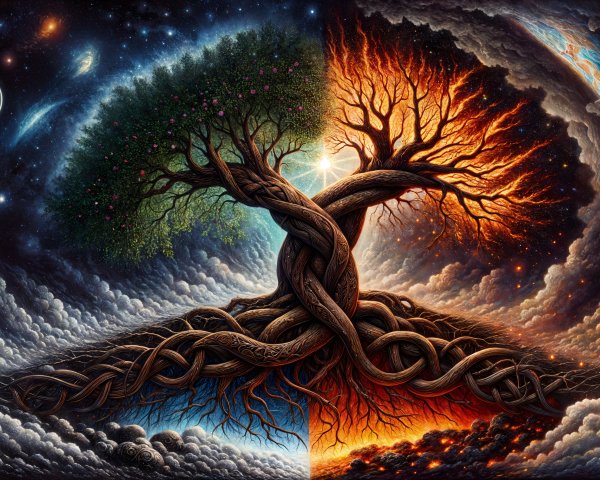 Artwork Depicting Life and Decay in Nature's Balance