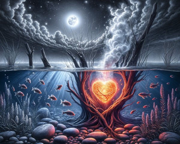 Surreal Scene of Night Sky and Underwater Realm