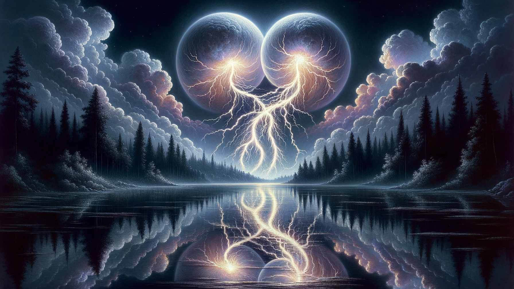 Serene Landscape with Cosmic Elements and Reflections