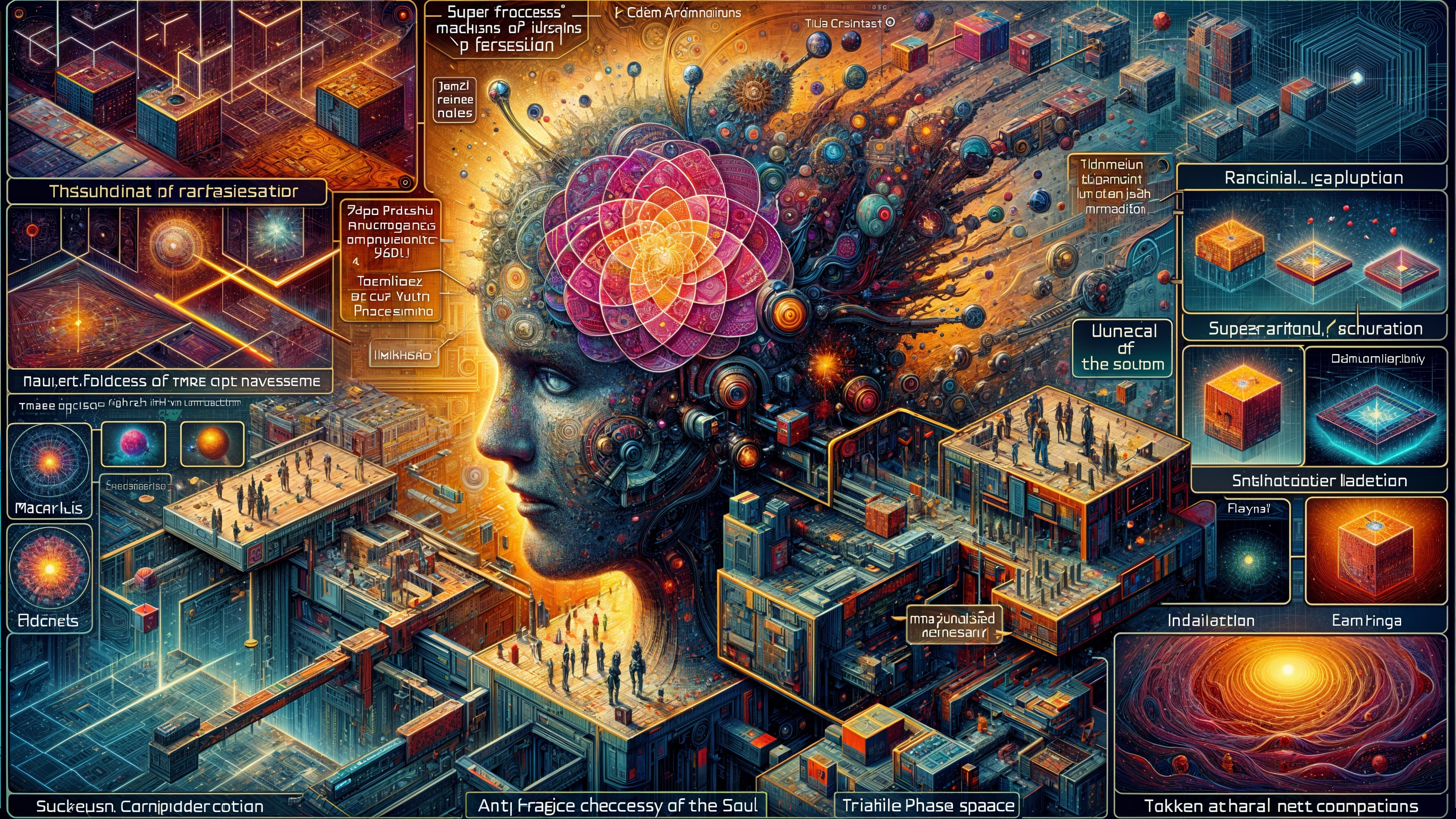 Surreal Composition of Human Head with Geometric Patterns