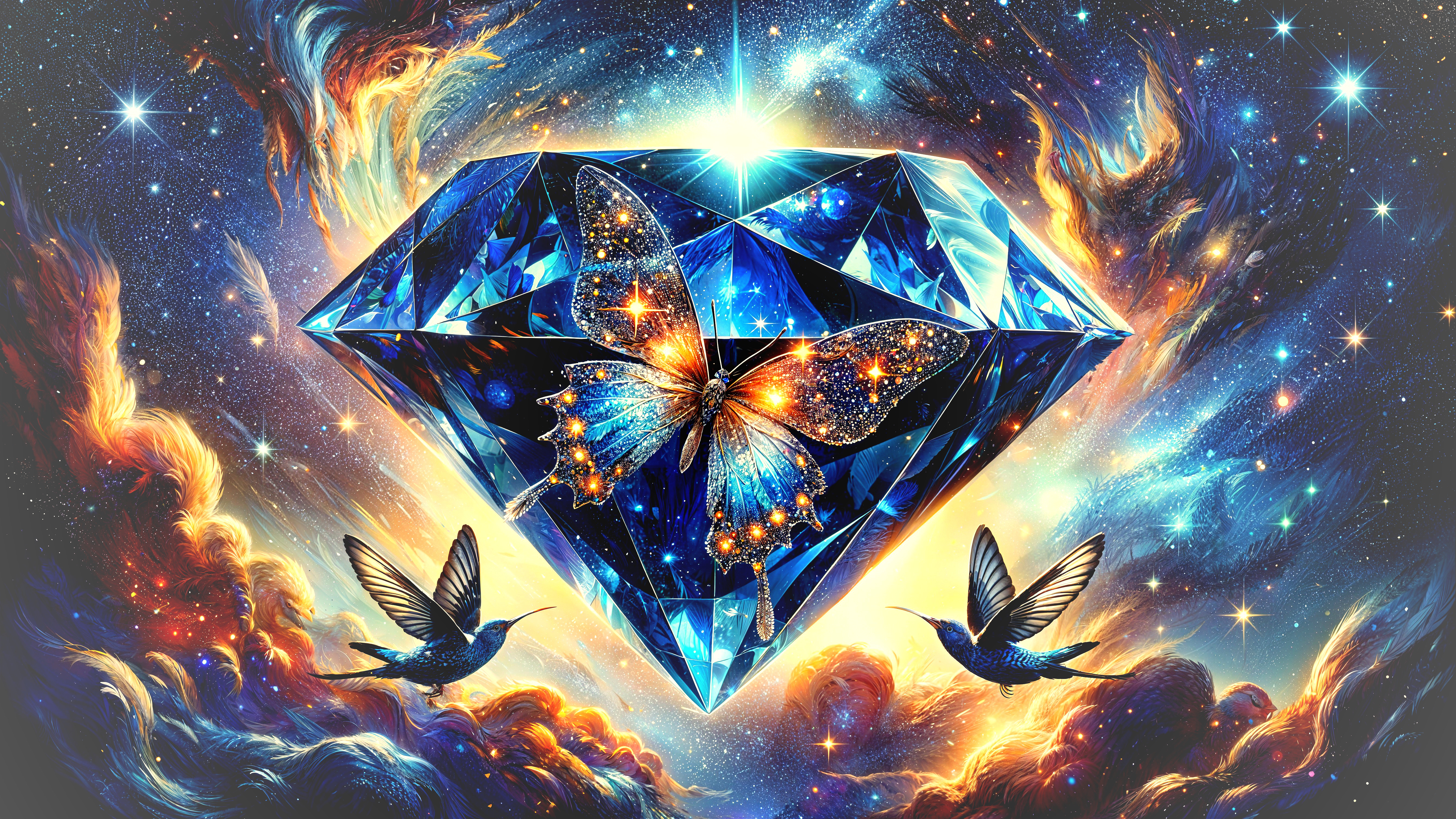 Diamond with Butterfly in Cosmic Background