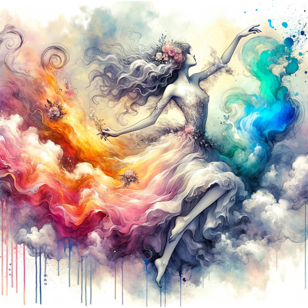 Fantastical Figure in Colorful Abstract Landscape