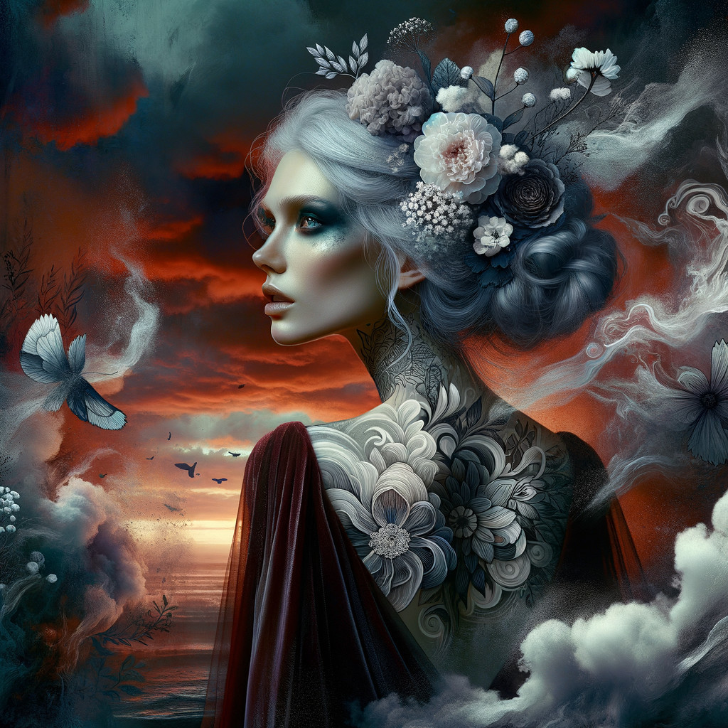 Surreal Portrait of a Woman in Dramatic Sky