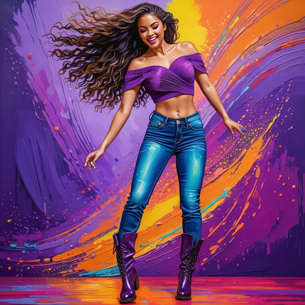 Joyful Dance Scene with Colorful Background Elements