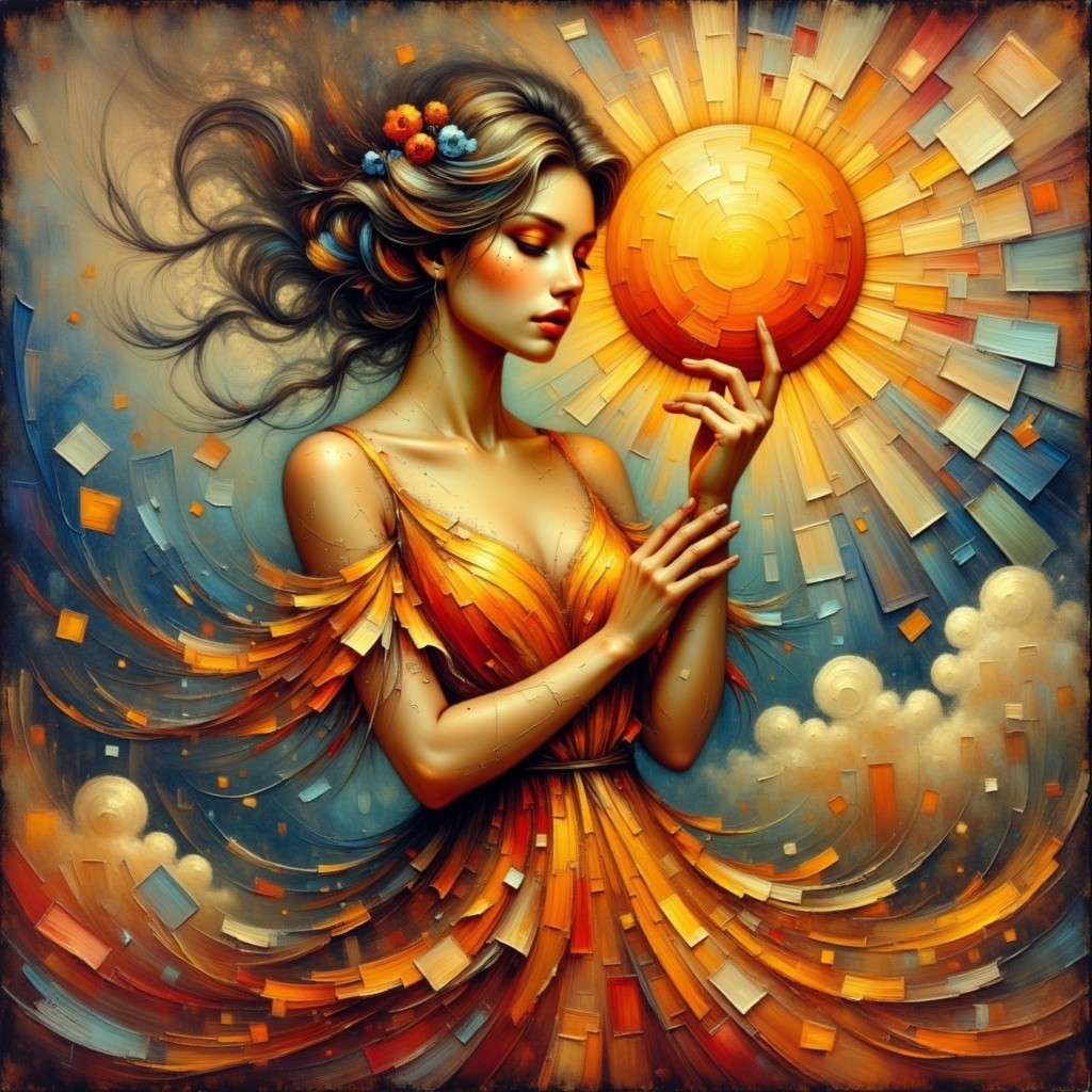 Serene Figure Against Vibrant Sunlit Backdrop