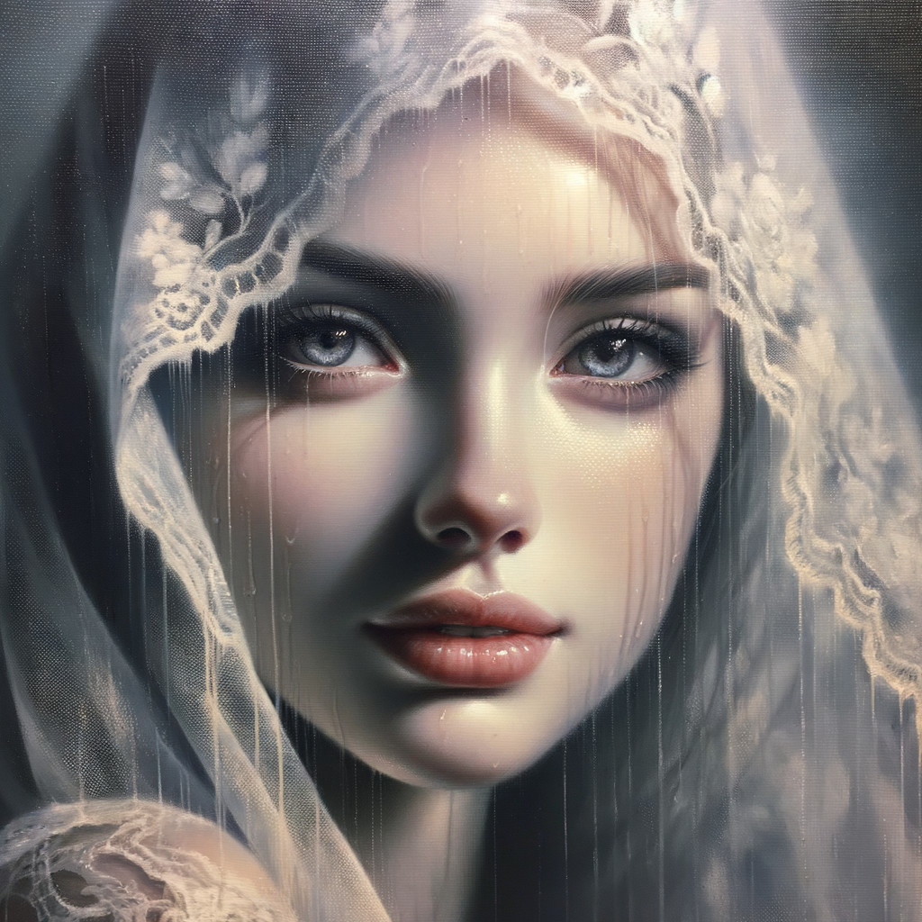Close-up of a woman with blue eyes and lace veil