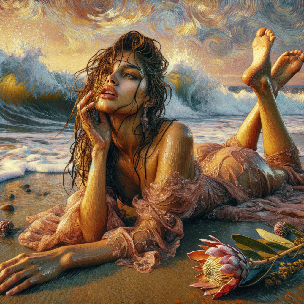 Serene Beach Scene with Woman at Sunset