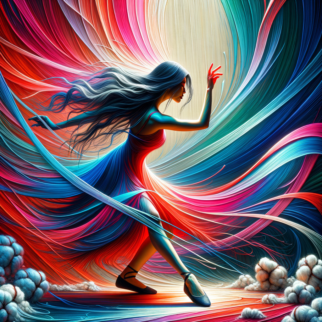 Dynamic Dancer in Colorful Swirl of Strands
