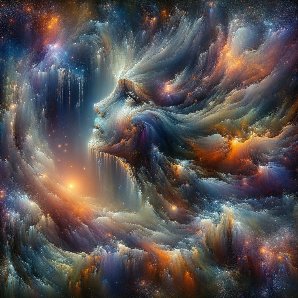 Cosmic Scene Depicting a Woman's Ethereal Face