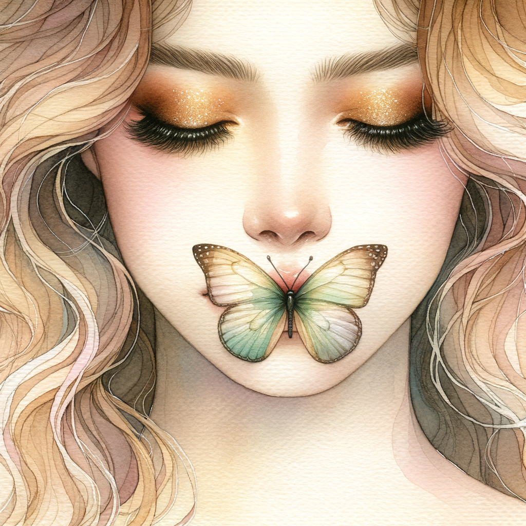 Portrait of a Woman with Butterfly and Radiant Makeup