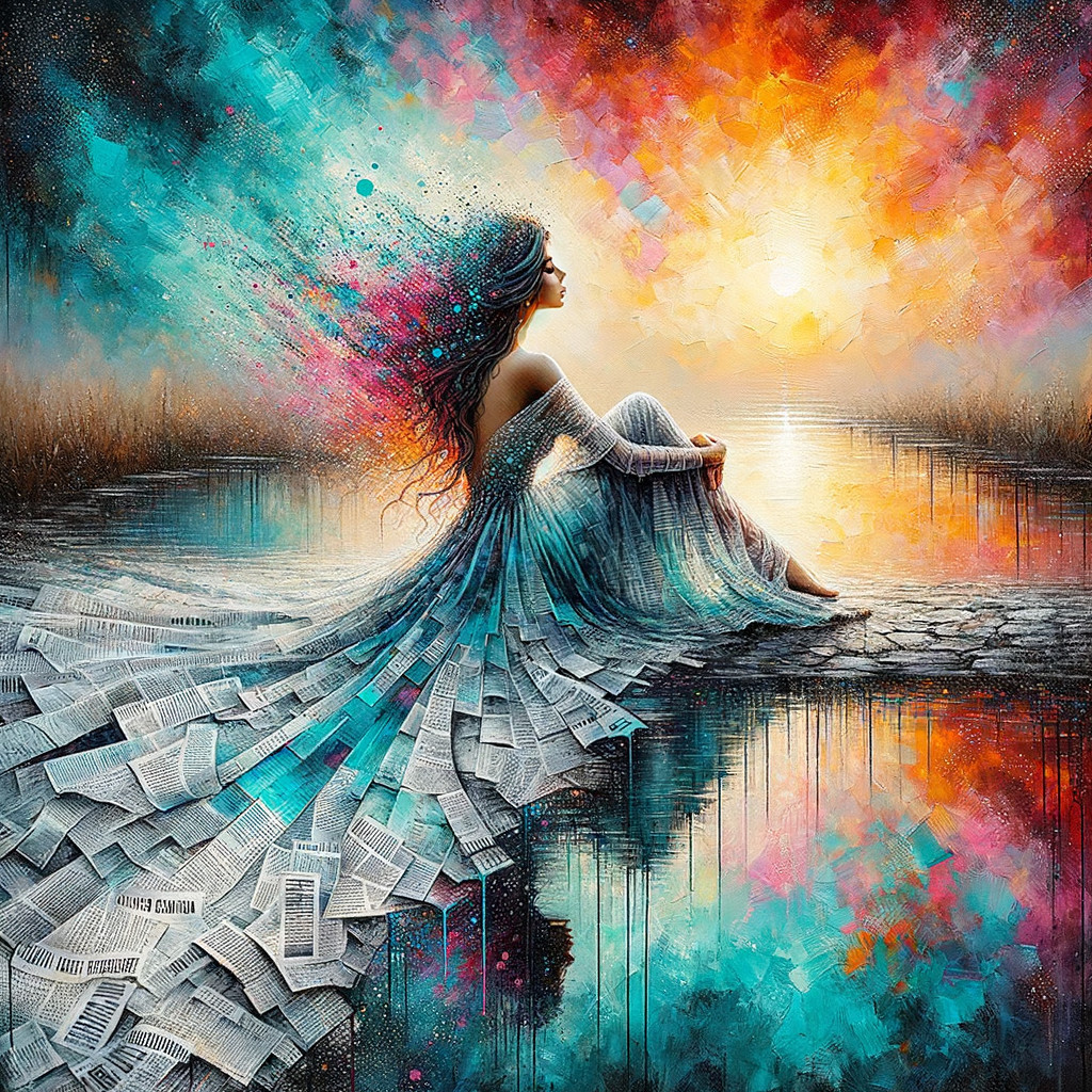 Serene Figure by Shimmering Waterway at Sunset