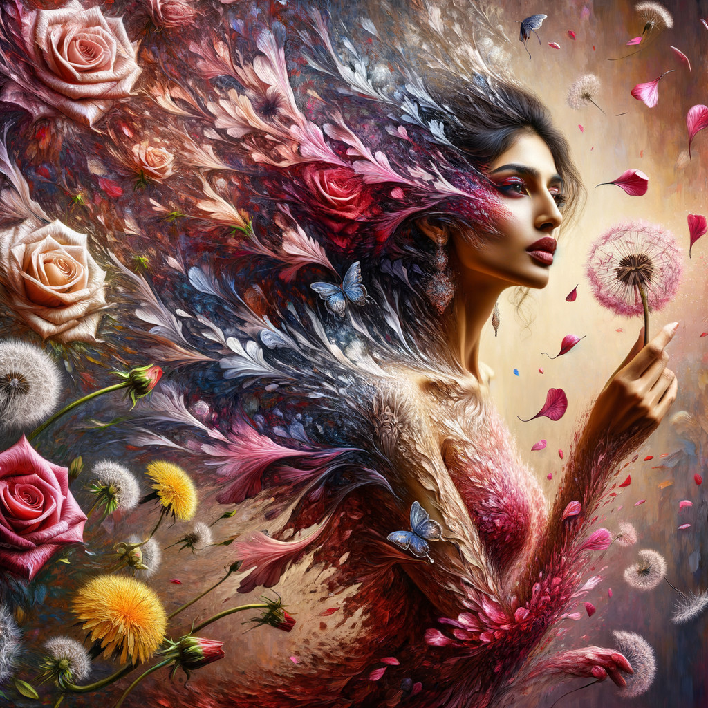 Woman Entwined in Flowers and Butterflies Composition