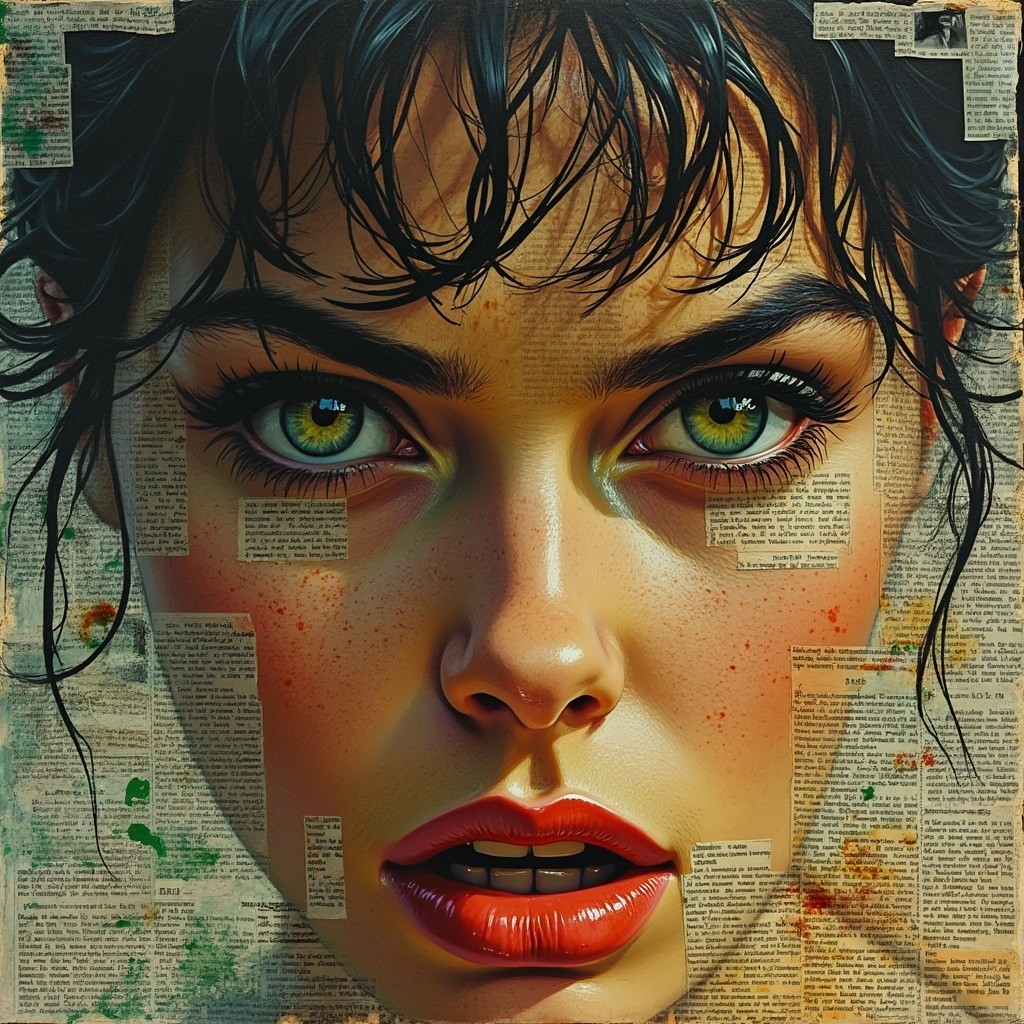Portrait of a Young Woman with Green Eyes and Freckles