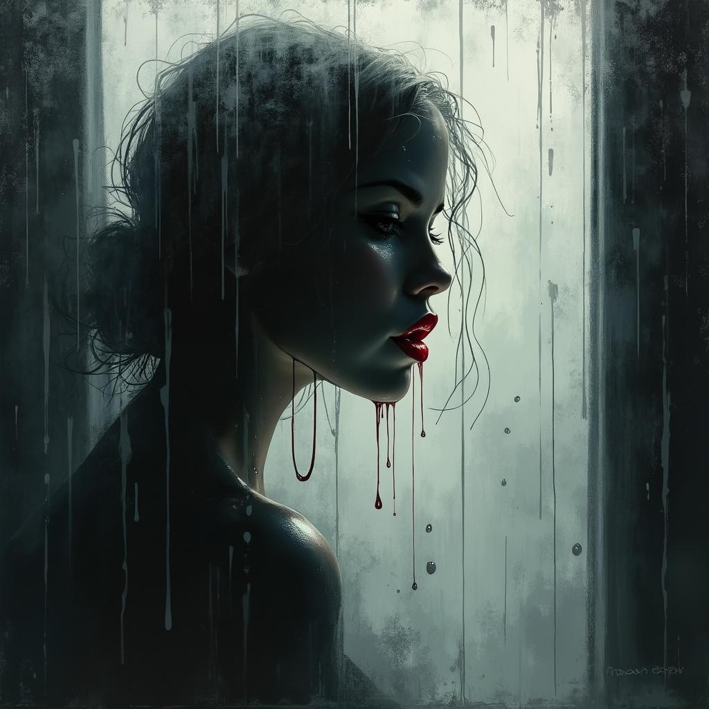 Haunting Profile of a Woman in Shadows and Fog