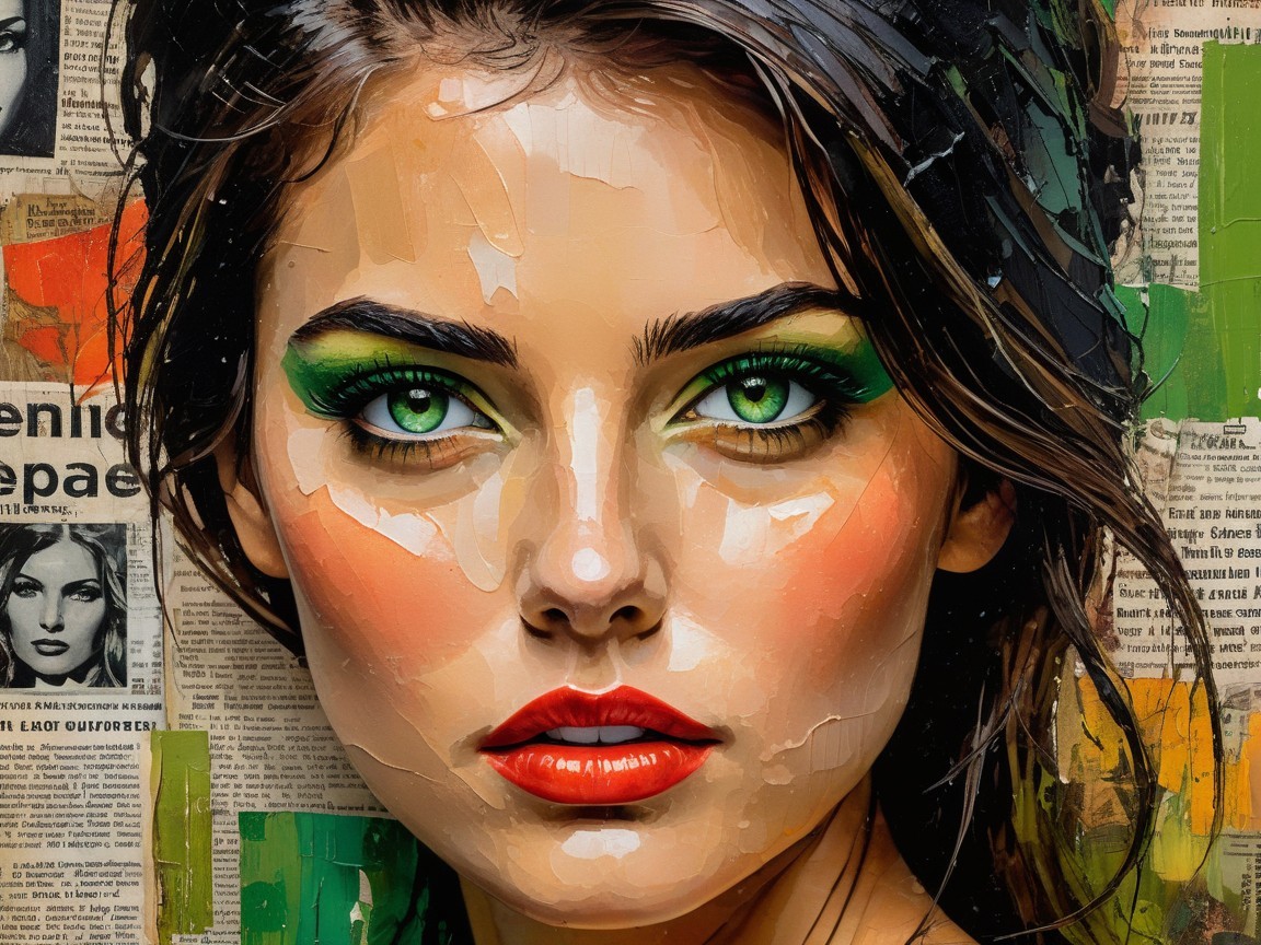 Portrait of a woman with green eyes and vibrant makeup