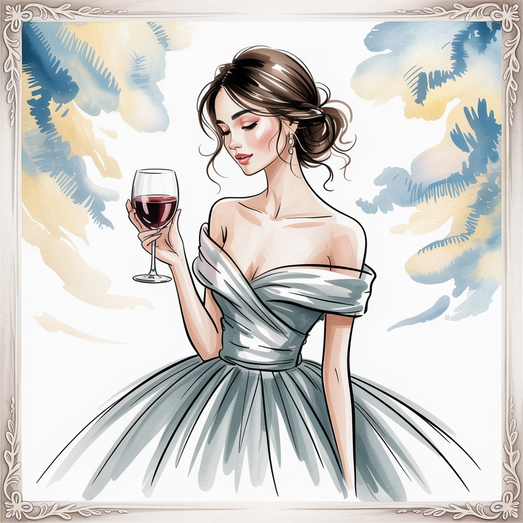 Elegant Woman in Off-Shoulder Gown with Wine Glass