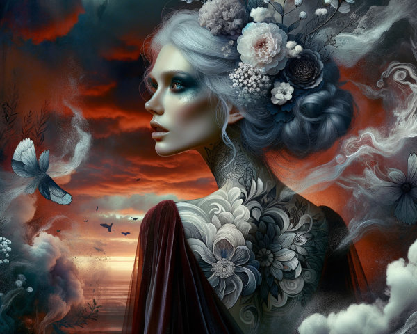 Surreal Portrait of a Woman in Dramatic Sky