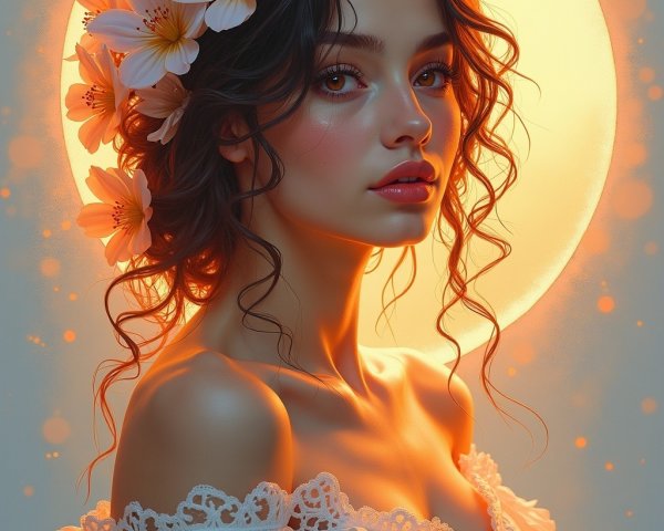Portrait of a Young Woman with Floral Hair Accents