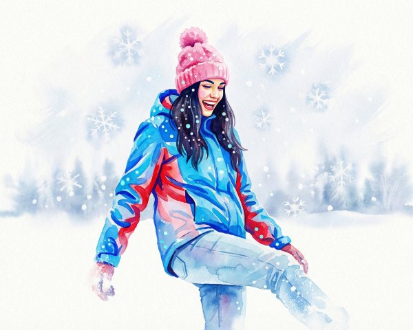 Watercolor Painting of Woman in Winter Attire