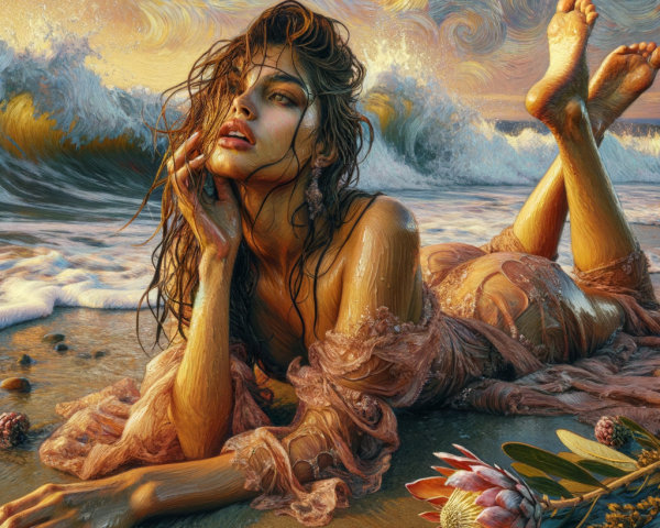 Serene Beach Scene with Woman at Sunset
