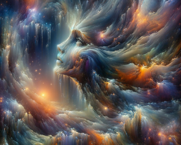 Cosmic Scene Depicting a Woman's Ethereal Face